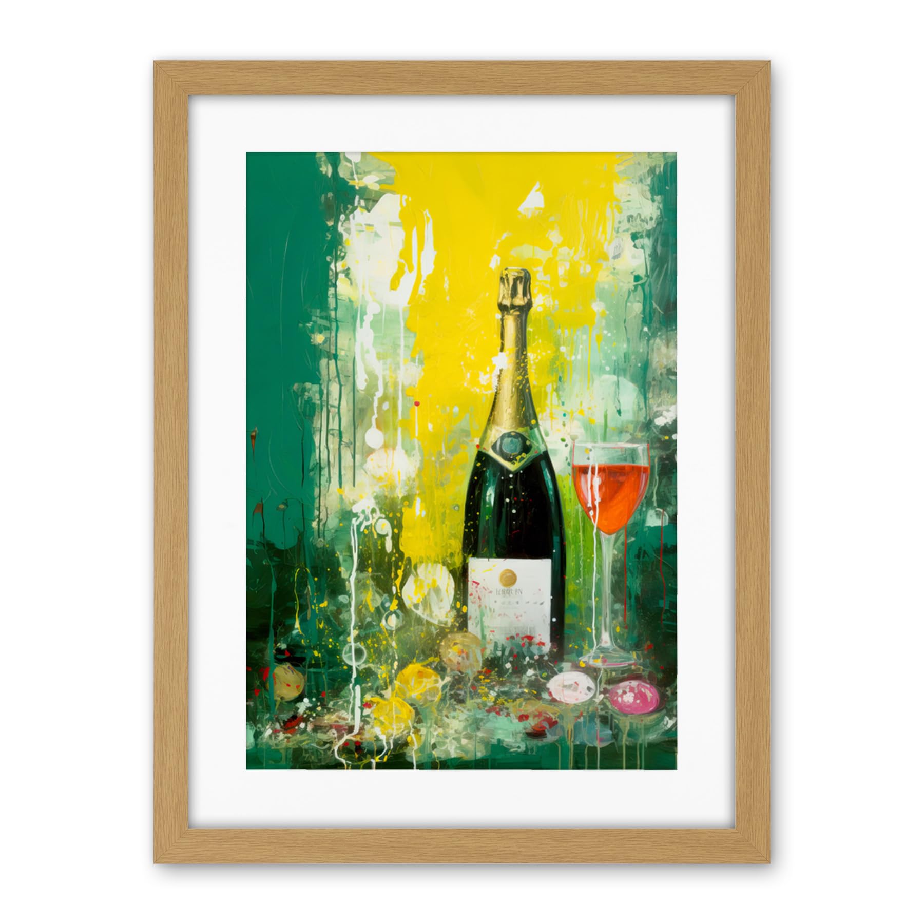 Artery8 Bubbly Pink Champagne Sparkling Wine Celebration Artwork Framed Wall Art Print 18X24 Inch