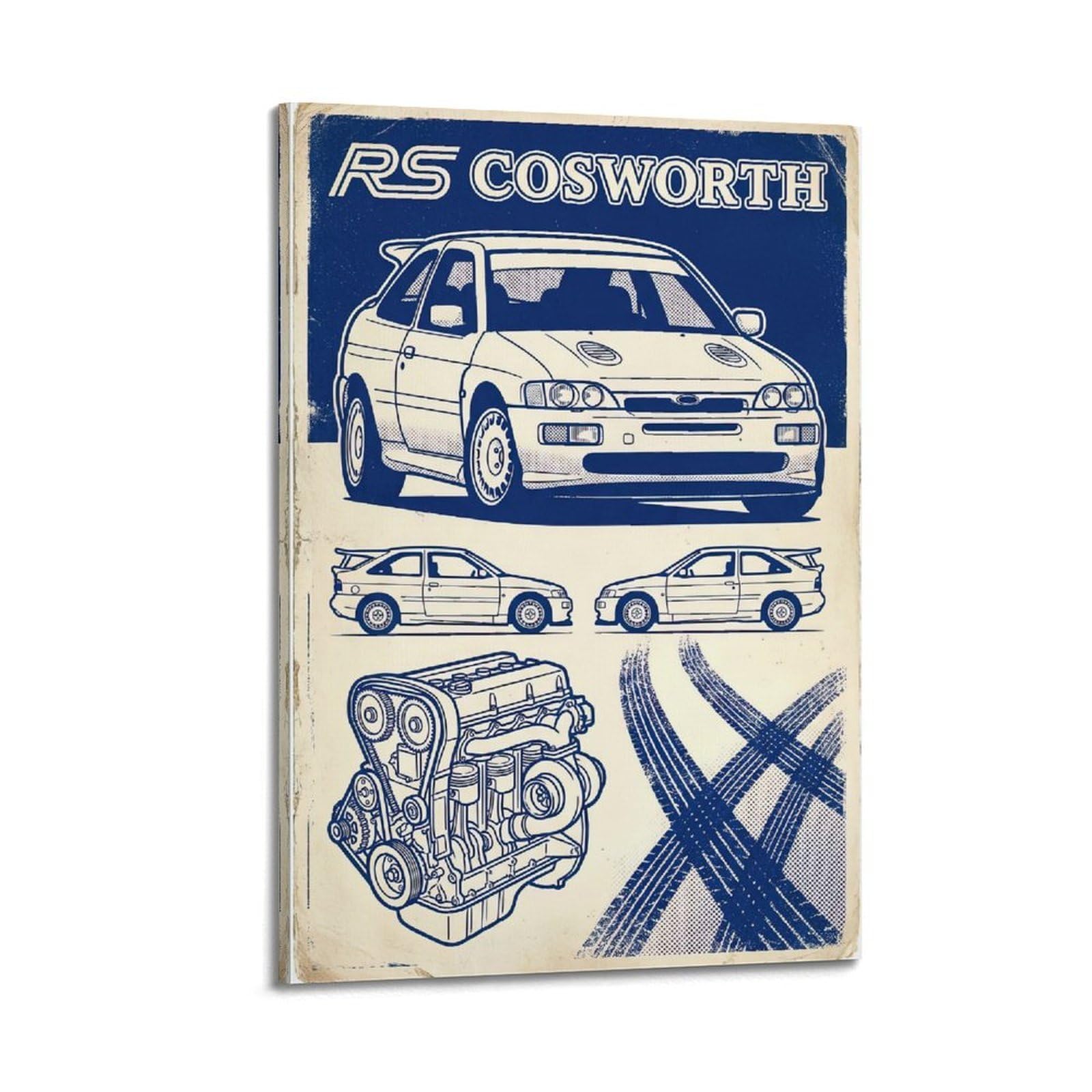 Okngb Frame-Style Vintage Classic Rally Legend Car Poster Escort Rs Cosworth Decorative Painting Canvas Art Picture 20X30inch(50X75cm)