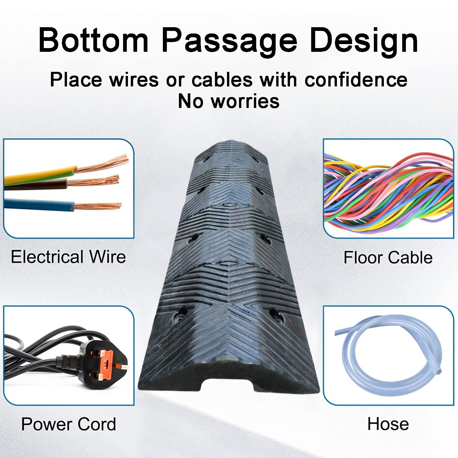 Pasacables Suelo de Goma de 10T/22046lbs Protector Cable de 1 Canal para Supermercados Domésticos Fábricas Almacenes(5 * 5cm/2 * 2in)