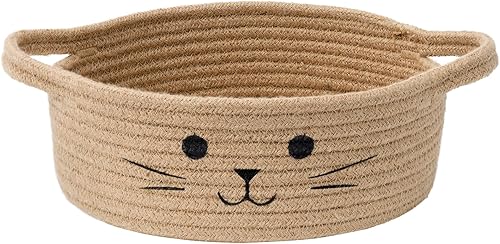 Cesta de almacenamiento pequeña, bonita cesta para juguetes, cesta de juguetes para perros, canasta tejida para organizar, cesta de yute para