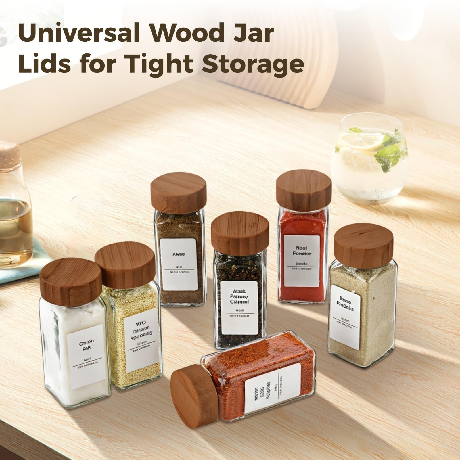 Generisch 40 coperchi in legno per barattoli di spezie, chiusura ermetica, per barattoli di spezie da 4 oz e 8 once, diametro interno 4,1 cm, coperchi in legno riutilizzabili per contenitori da cucina