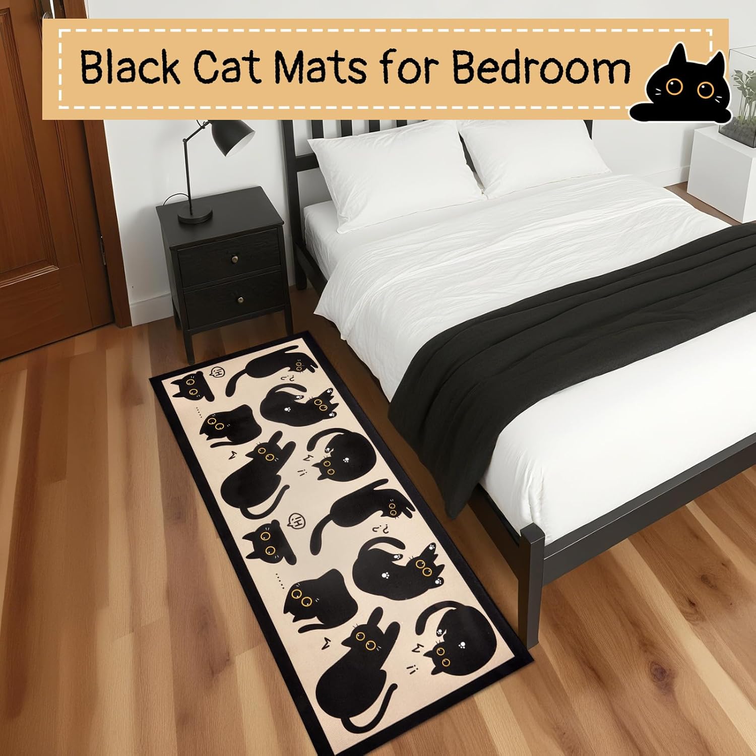 Cat Rug for Kitchen, 59x 23 Inch Black Cat Kitchen Rugs Non Slip Washable Rug for Floor, Cute Rugs for Kitchen, Living Room, Indoor & Outdoor