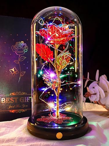 Miniatura 9 de DEEMEI Regalos de cumpleaños para mujeres, rosa morada, flor eterna iluminada en cúpula de cristal con mariposa, regalos para mujeres, Acción de