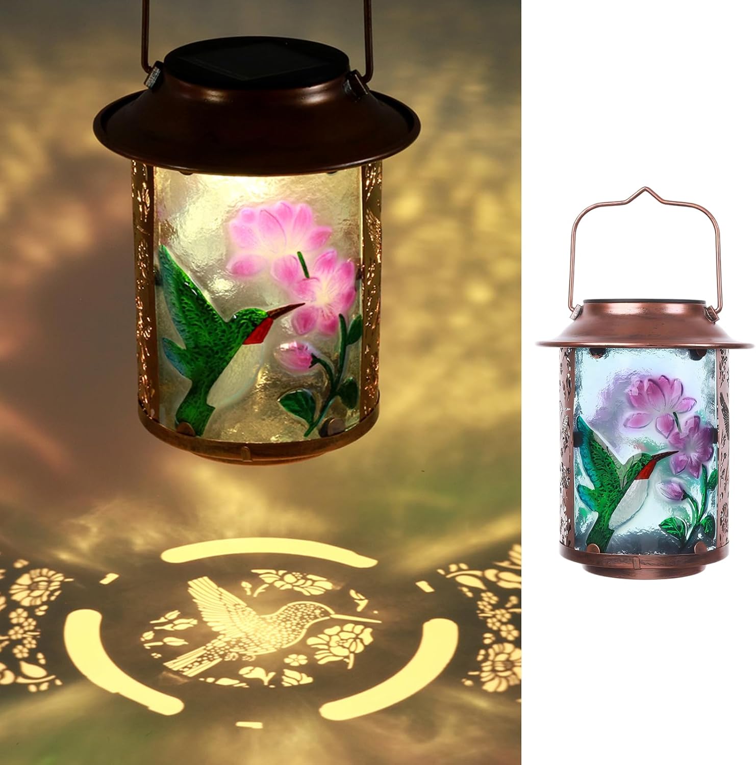 Solar Lanterns Outdoor Decorations, Hummingbird Hanging Solar Lantern, Solar Lights Outdoor Waterproof Lantern, Solar Table Lantern Gifts for Outside Yard Garden Holiday Party Décor-Hummingbird