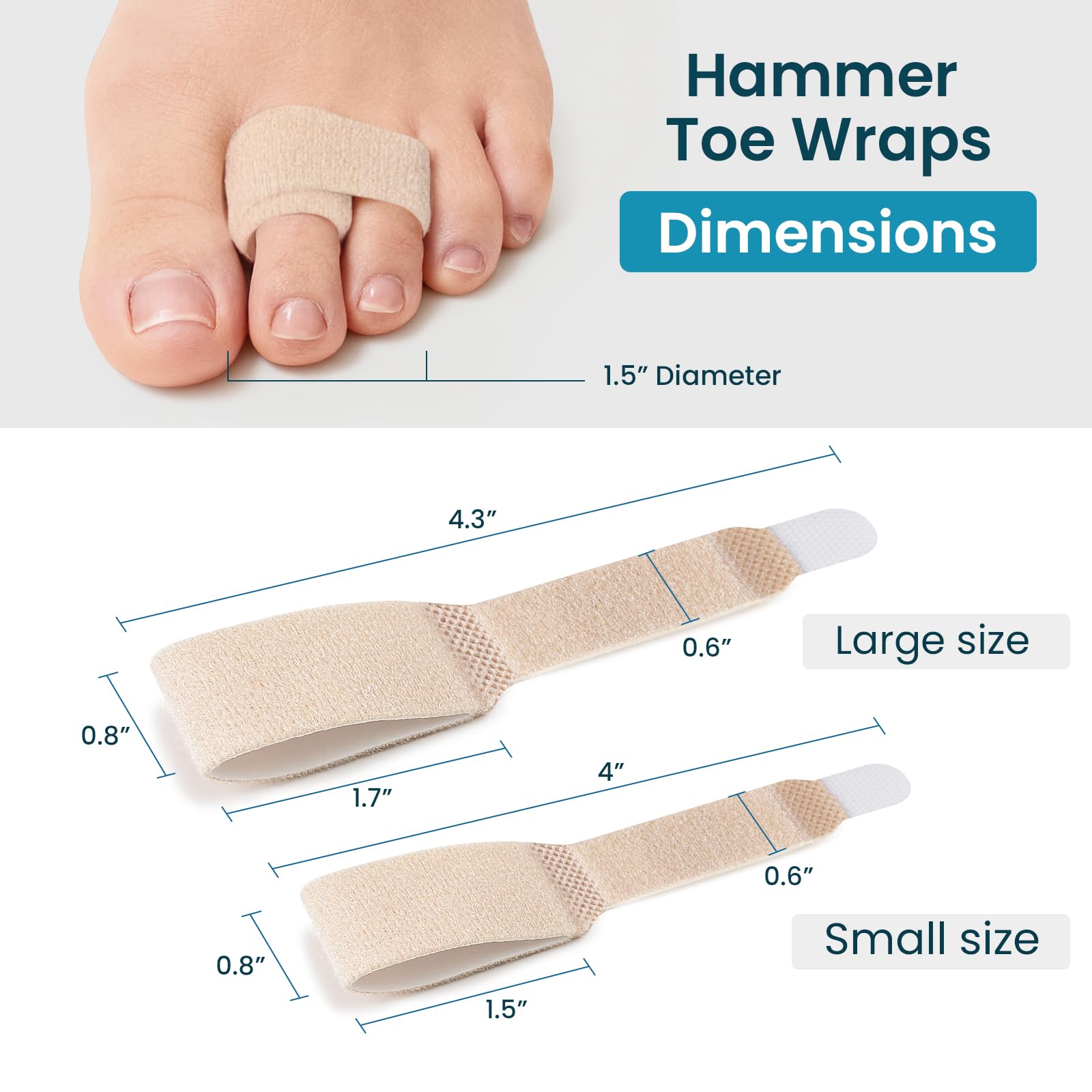 Redresseur orteil en marteau - 16 Pcs Correcteur d'orteils pour unisexe, bandages réutilisables en tissu pour orteils cassés -Attelles pour orteils pliés, recourbés, tordus ou en griffe (8L+8S, Beige)