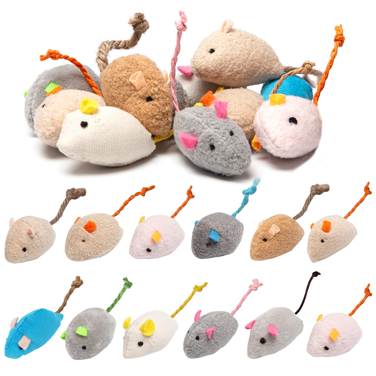 24 Piezas Juguetes para Gatos - Ratones de Peluche y Hierba Gatera - Juguetes Interactivos Multicolor