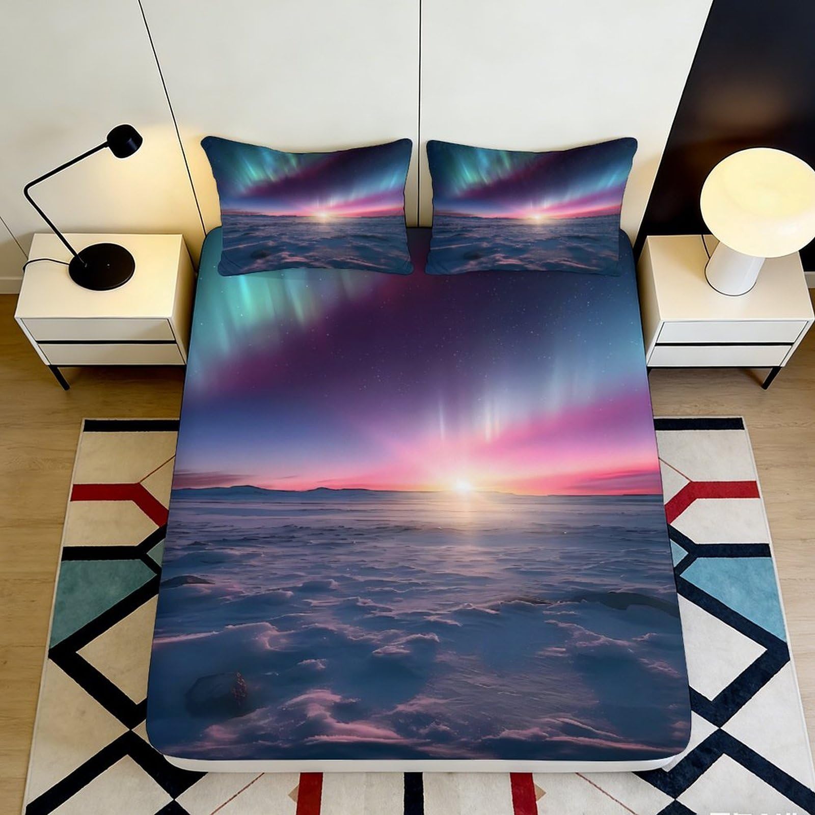 Dhbaneiok Style-6 3D Printed Aurora Sunrise Fitted Sheet Microfiber Soft Breathable Ocean Sunset Mattress Cover Bedroom Decor 90X200x25cm