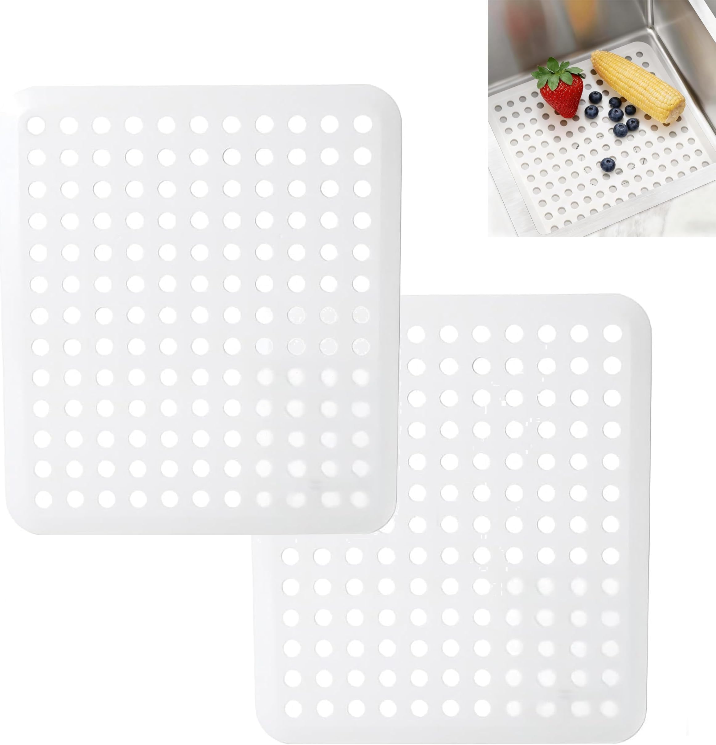 Dish Drying Mats, 2 Pack 11.2x12.7 Inch Kitchen Sink Mats Sink Protectors for Kitchen Sink, Fast Drain Sink Mat for Bottom of Kitchen Sink, Dish Drying Mat for Dishes and Glassware