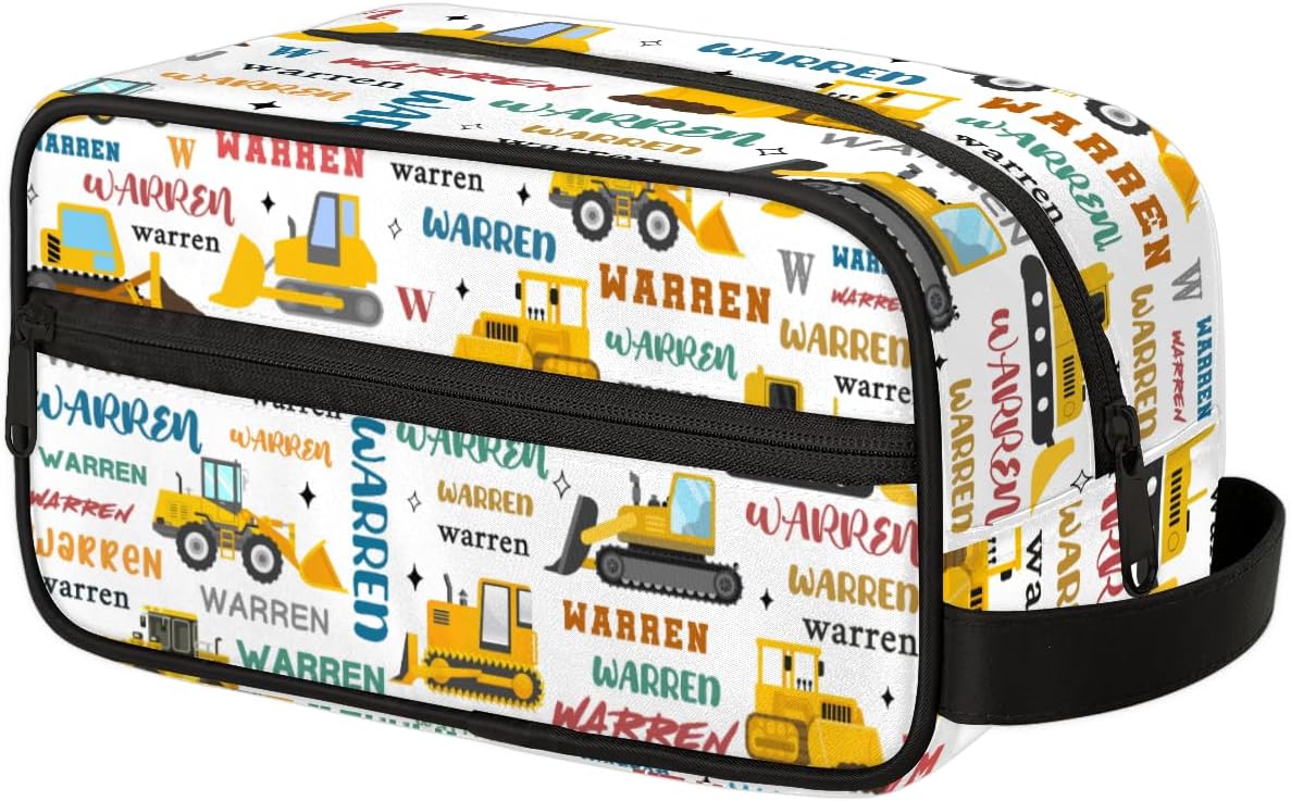 Personalized Boys Excavator Travel Toiletry-Bag with Name, Custom Waterproof Hanging Wash-Bag for Kids, Large Capacity Shaving Bag for Travel, Sports, Shower