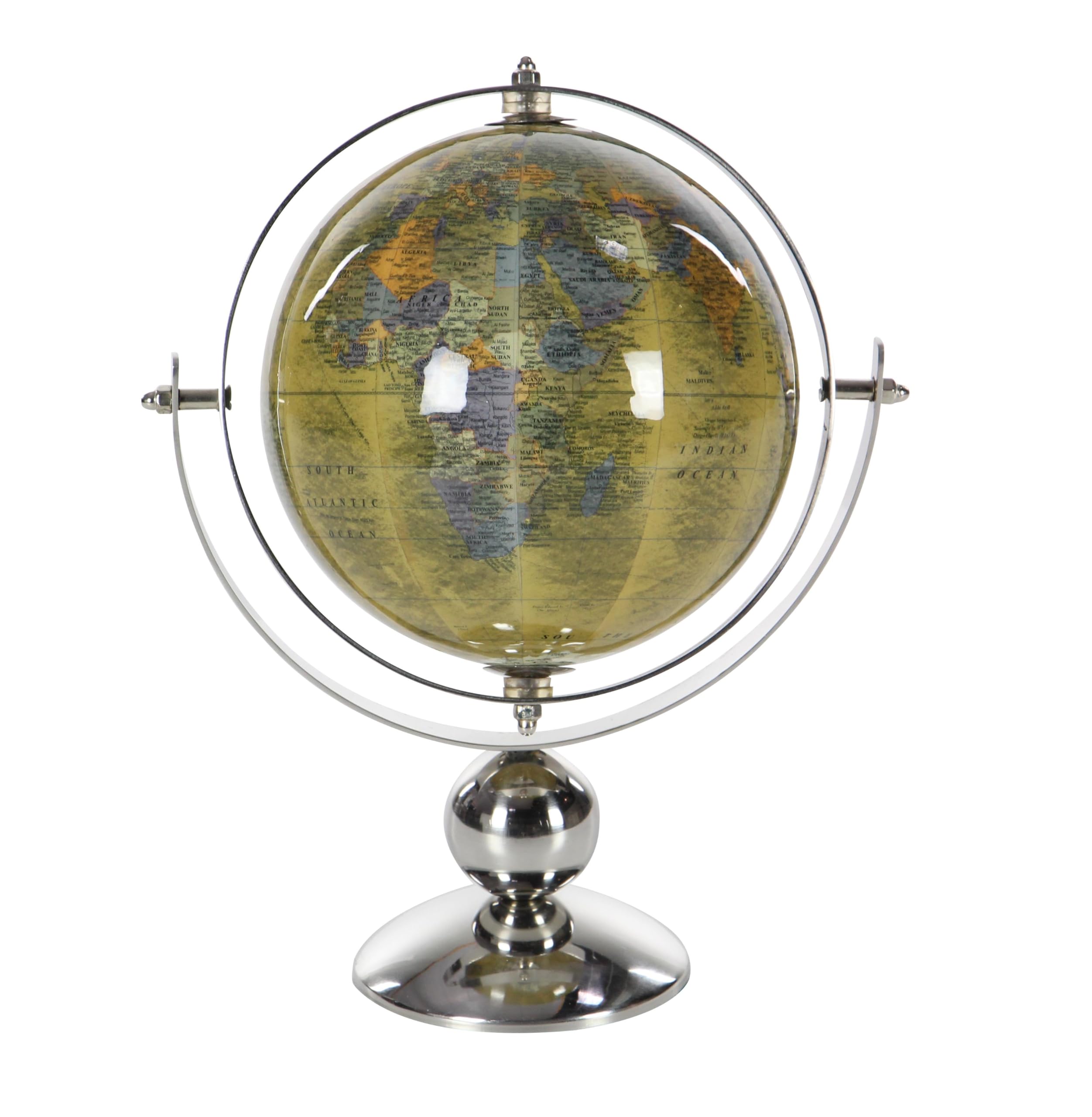 Deco 79 Globo, Acero Inoxidable, Amarillo, 6 Pulgadas de Largo x 9 Pulgadas de Ancho x 11 Pulgadas de Alto