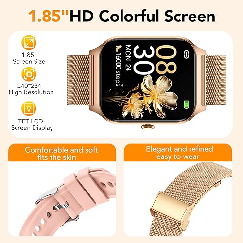 Miniatura 3 de CASCHO Relojes inteligentes para mujer (AndroidiOS), reloj inteligente HD de 1.85 pulgadas con llamadasmensajescontrol de voz AI, frecuencia