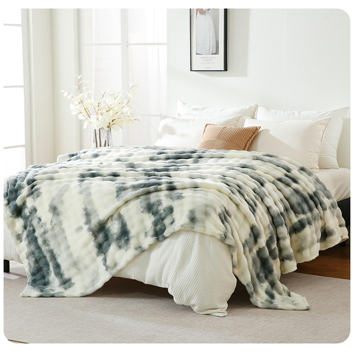 Couverture en fausse fourrure de lapin vert doudou lit 1mx1,5m