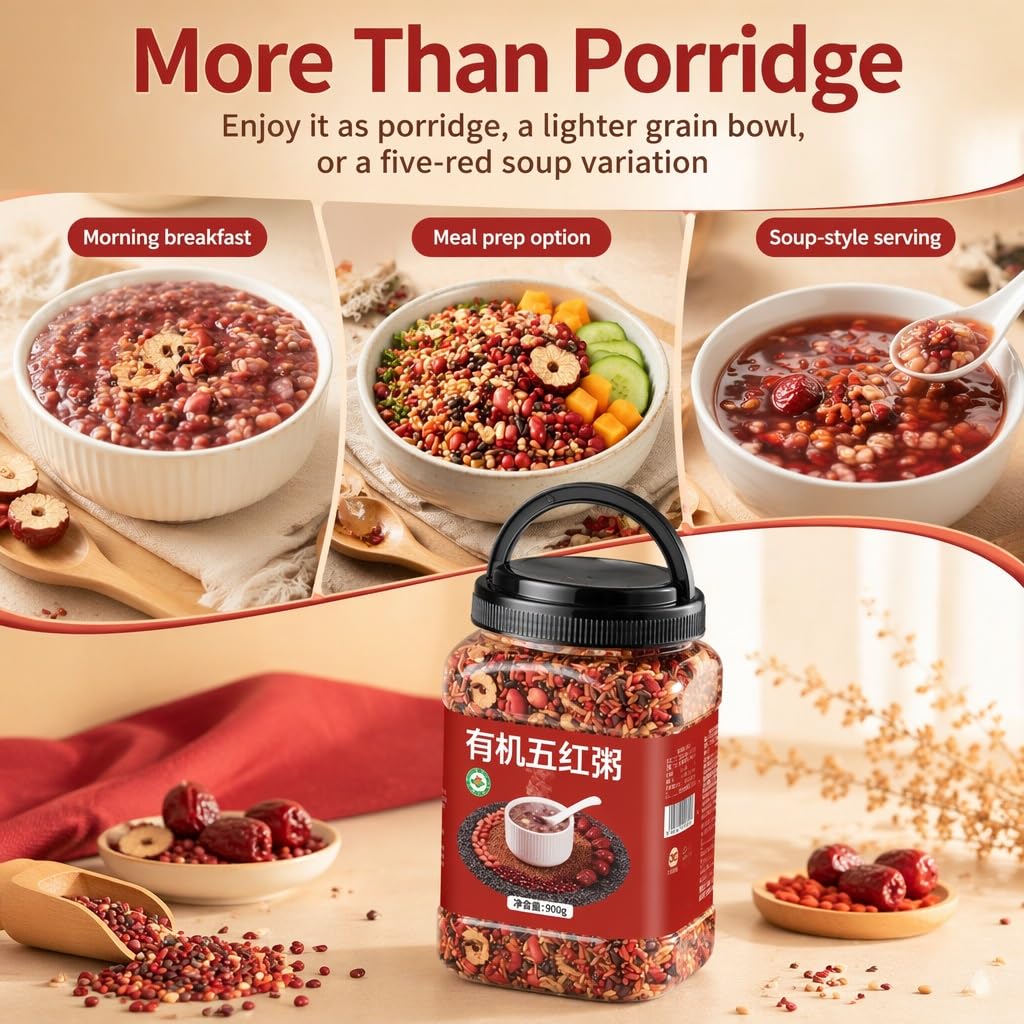 900 G De Mezcla Gachas Cinco Granos Rojos: For El Desayuno Sin Remojo, Receta Tónica Tradicional, Fáciles Cocinar For Un Saludable