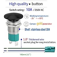 Vista 5 de Interruptor de botón de presión momentáneo de 10 amperios 16 mm en forma de hongo negro resistente al agua IP66 5V-250V CC/CA SPST de acero