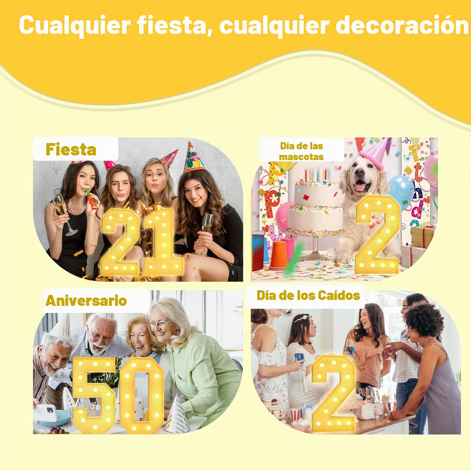 Números de marquesina de 2 pies,(60CM),números gigantes iluminados para fiestas, números grandes con luces, número grande con luz LED, decoraciones de fiesta de cumpleaños,números de cartón