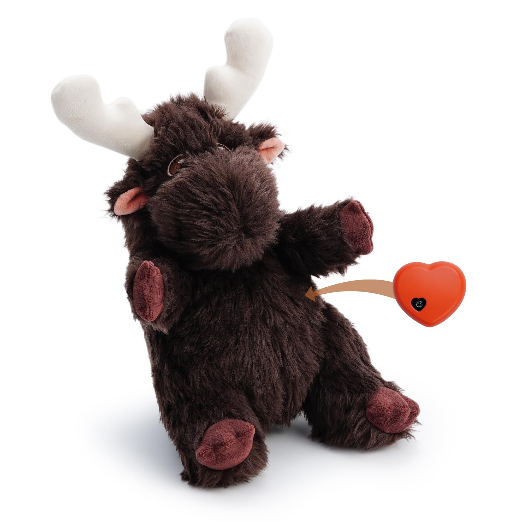 Moose Heart Beat Dog Toy for Puppy - Soft Plush Stuffed Animal Dog Pal with Heartbeat for Puppy Small Medium Large Breed, Ideal for Comfort & Anxiety Relief - Medium