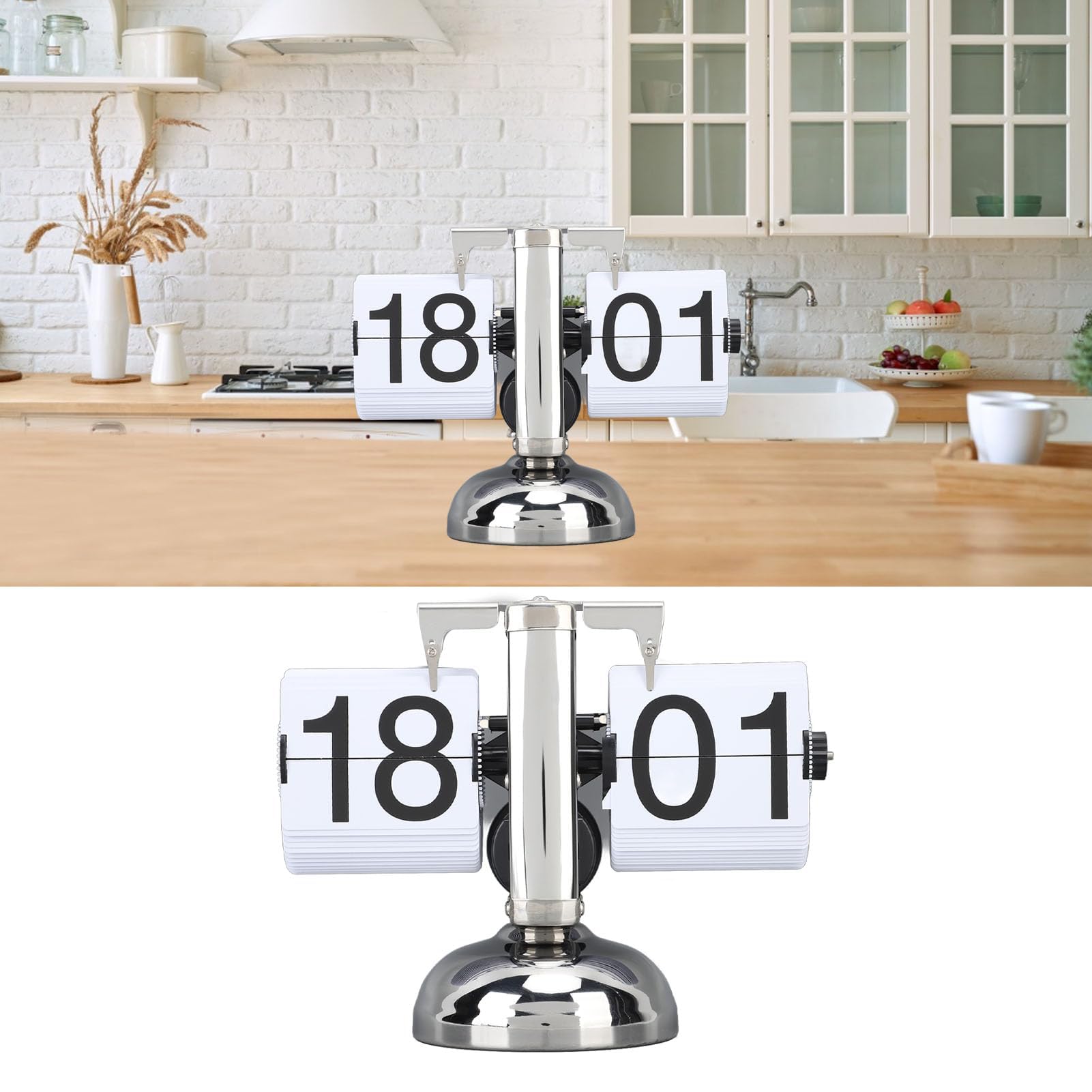 Atyhao Reloj con Tapa Estilo Habitación Pequeña, 24 Horas, Hogar Retro para Reloj Mecánico con de Página, Reloj con Tapa de un Pie, Gran Número, Estante de Escritorio, Relojes