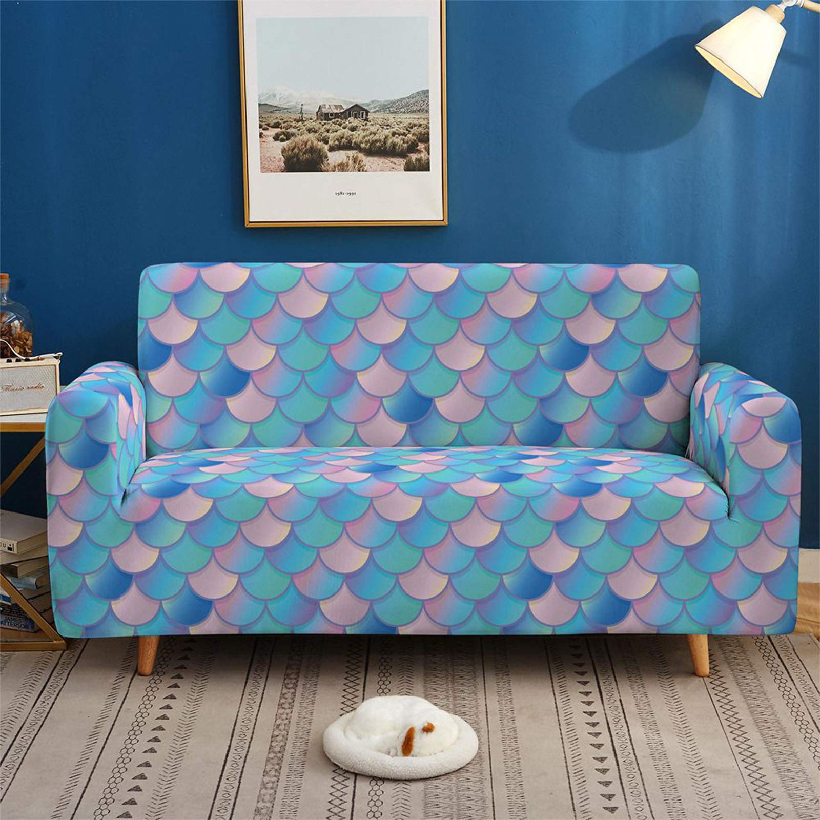 ZPEE 3d Lattice Stretch Couch Protector,Creativity Sofa Slipcovers Living Room Fish Scales Sectional Sofa Throw Covers For Pets-B 1-seat/90-140cm
