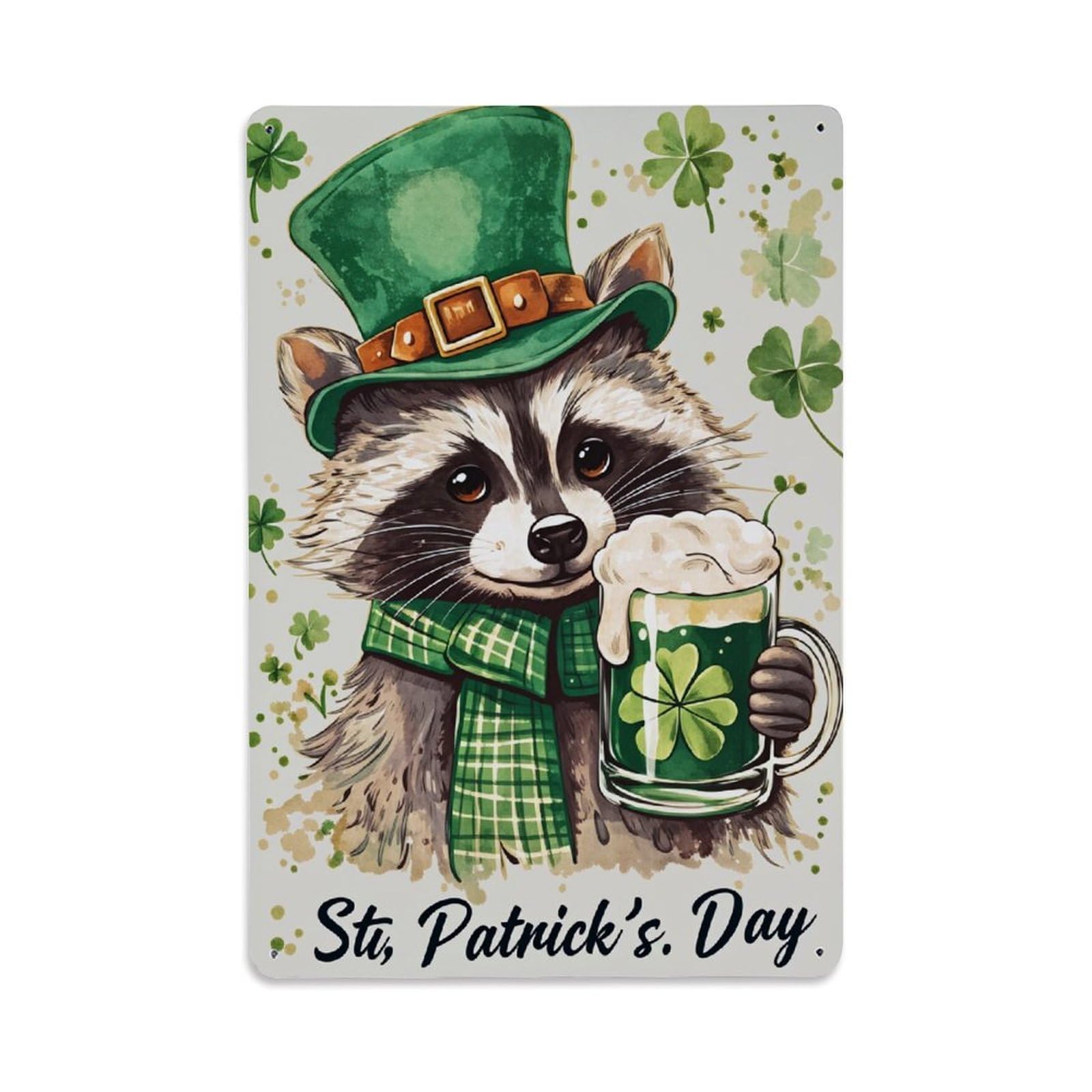 Enderetf Vintage Raccoon Leprechaun Hat Clover Beer Tin Sign Metal Poster, Home Bar Garage Man Cave Cafe Indoor & Outdoor Wall Decoration 8X12inches