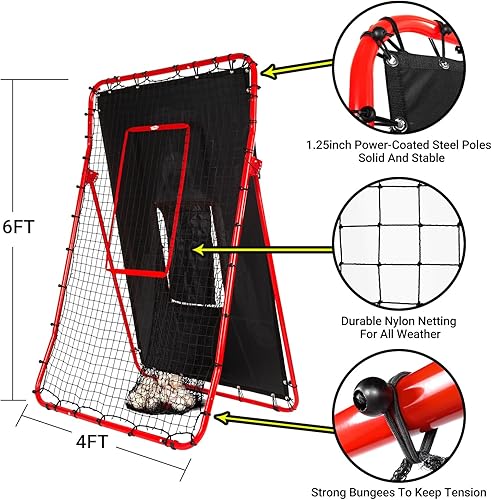 Miniatura 2 de Red de béisbol 2 en 1 y red de lanzamiento, rebote de béisbol ajustable con zona de ataque, red de rebote de pelota base para lanzar, atrapar, lanzar