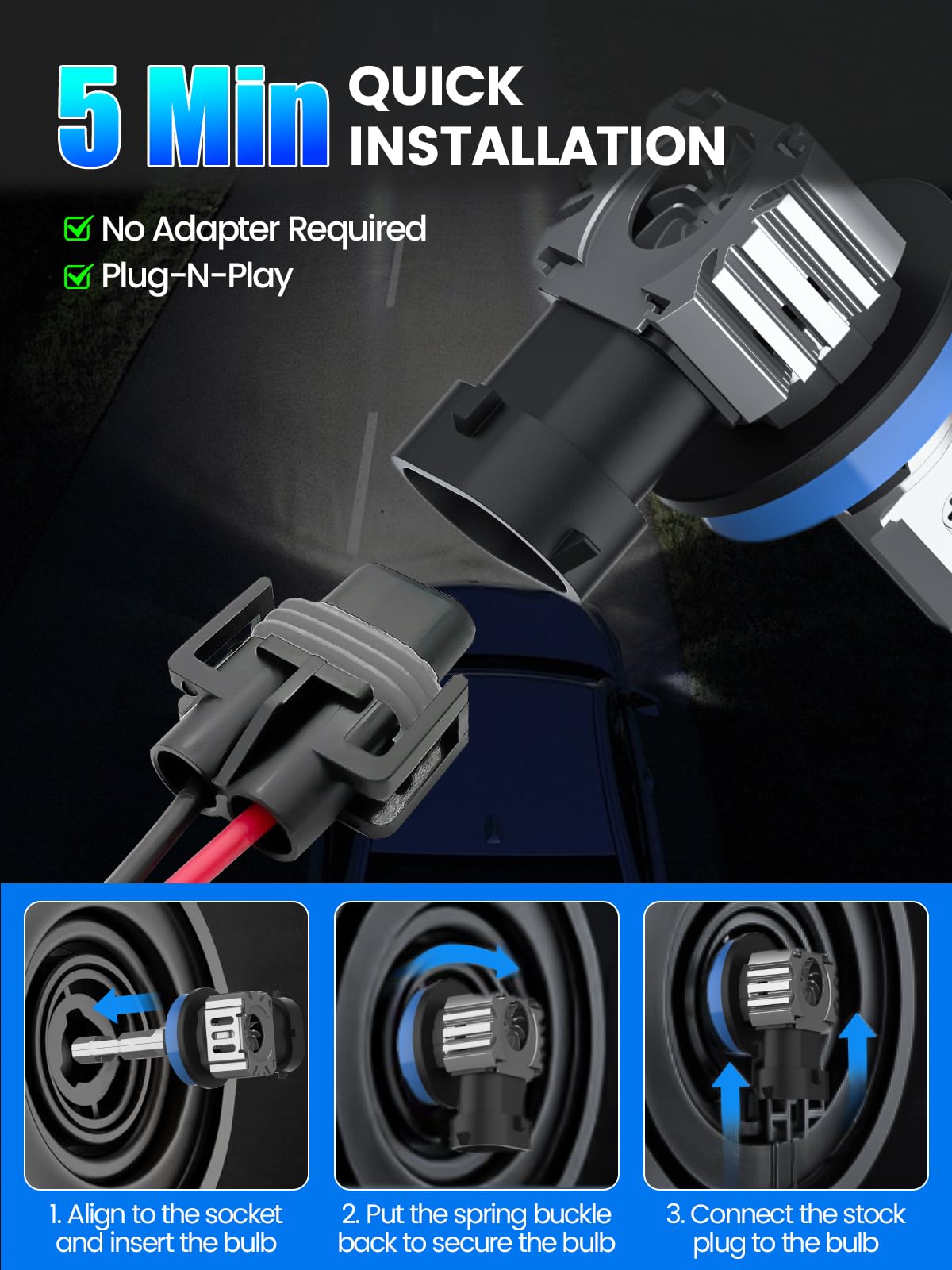 RCJ H11 Bulbs, H8 H9 Fog Light Bulbs 16000LM Super Bright 6000K Cool White, Real 1:1 Design, Plug and Play, Canbus Ready, Pack of 2