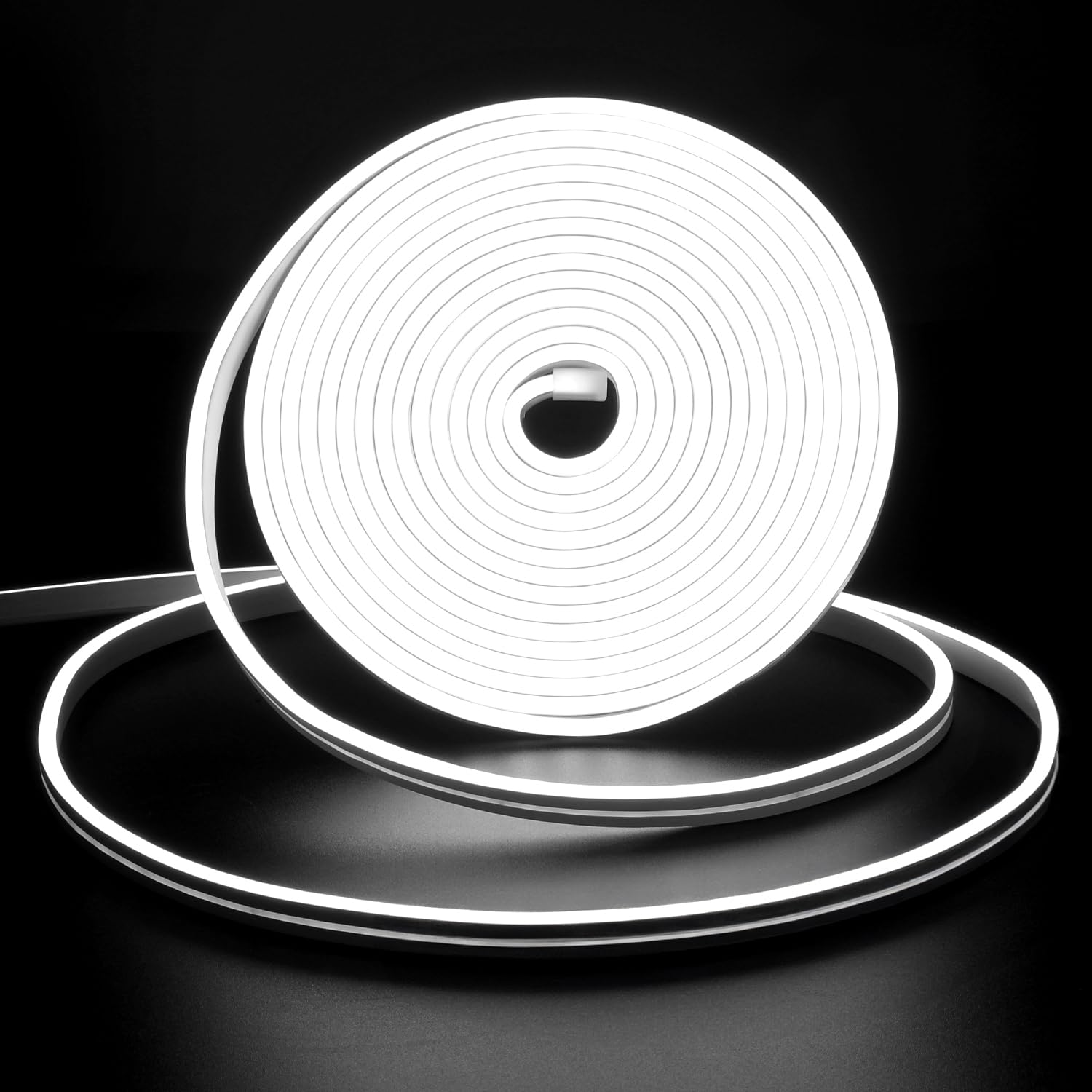 Meijiajia LED Neon Rope Light, 12V White Neon LED Strip Light, 16.4ft/5m Dimmable Waterproof Neon Flex, Silicone DIY Neon Sign for Bedroom Indoor Home Decor (Power Adapter Included)