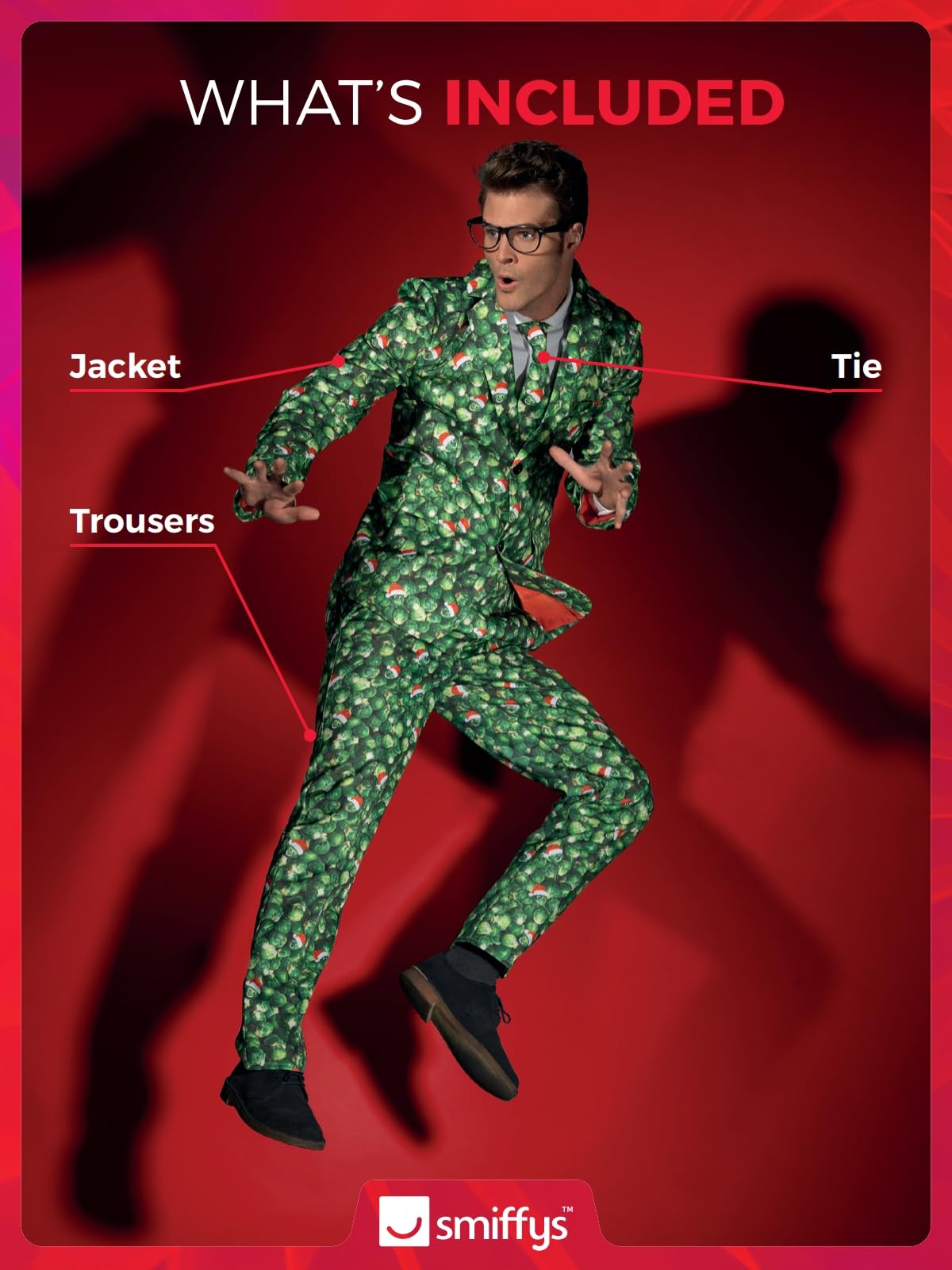Smiffys Traje de coles de Bruselas, verde con chaqueta, pantalones y corbata, trajes destacados, disfraces de Navidad