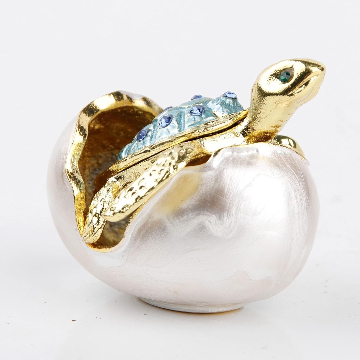 SEVENBEES Hand Painted Bejeweled Turtle Jewelry Trinket Box Hinged Ring Holder Tortoise Animal Figurine - Hatching Baby Sea Turtle Easter Decor Gifts for Friends Sisters Daughter Mother - Image 4