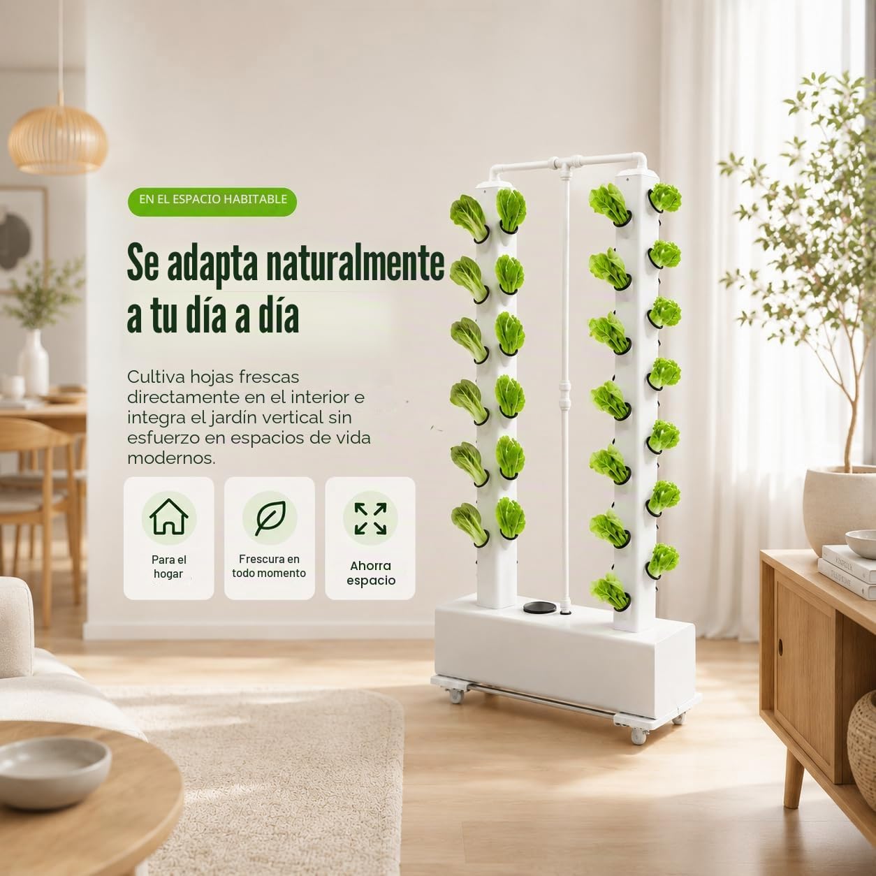 Sistema hidropónico de 56 agujeros, sistema de cultivo hidropónico vertical, torre hidropónica, riego automático, juego de hidroponía con depósito de agua de 30 l y ruedas (blanco)