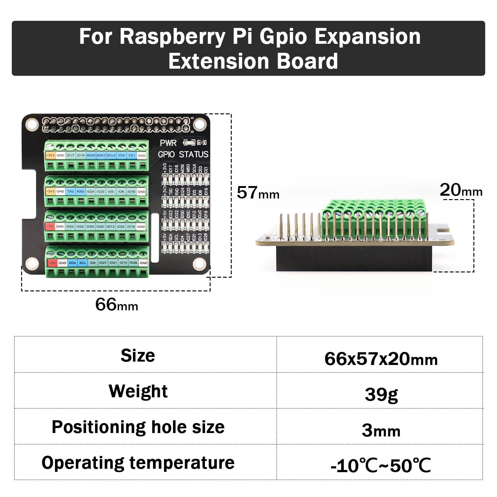 Schraubklemmenblock Breakout Board für Raspberry Pi GPIO, Modul mit Status LED für Pi 4B/3B+/3B/Zero
