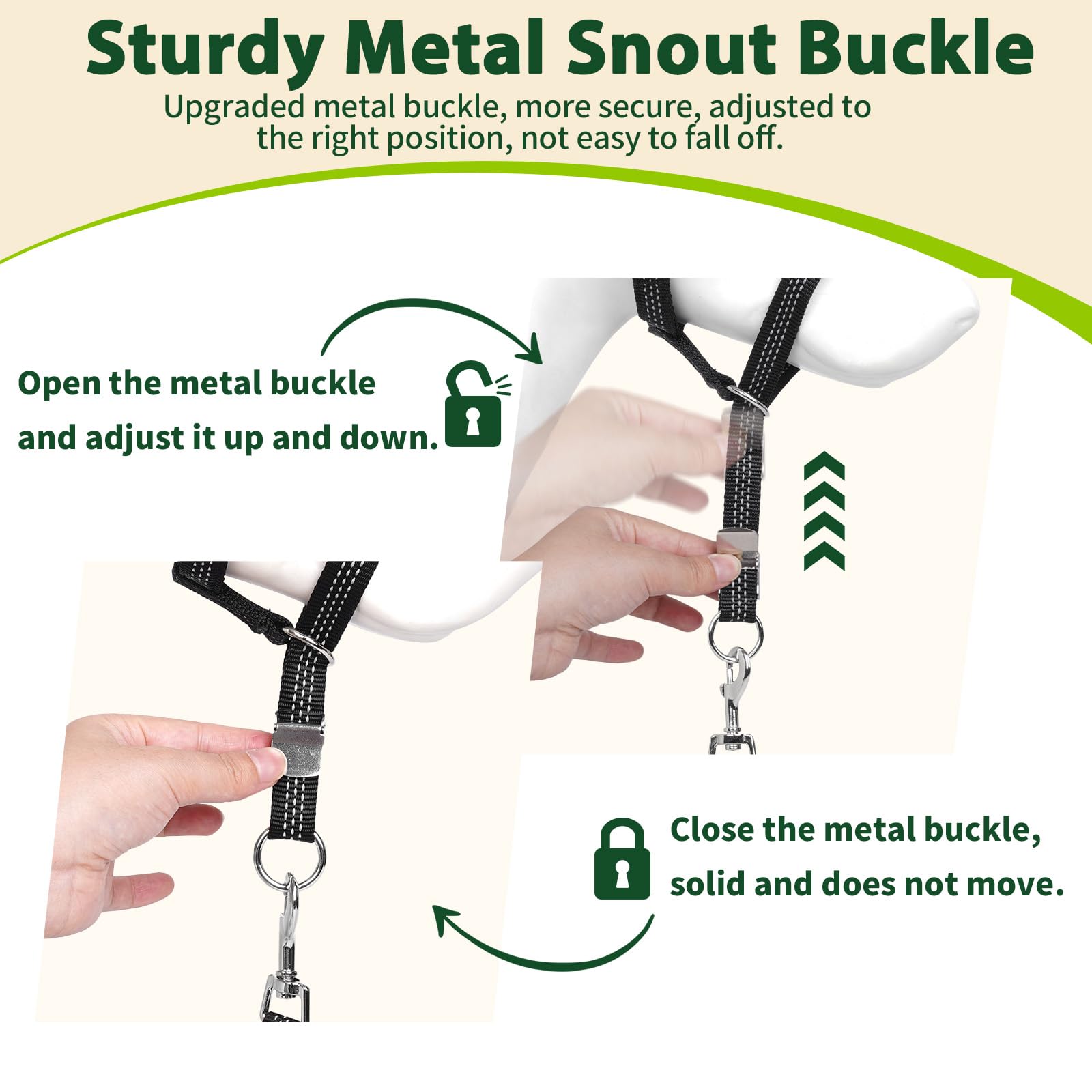 BARKLESS Sturdy No Pull Head Collar for Medium Large Dogs, Gentle Reflective Head Halter with Safety Link, Adjustable Nylon Dog Training Muzzle Leash for Walking Control (Green, L) - image 3
