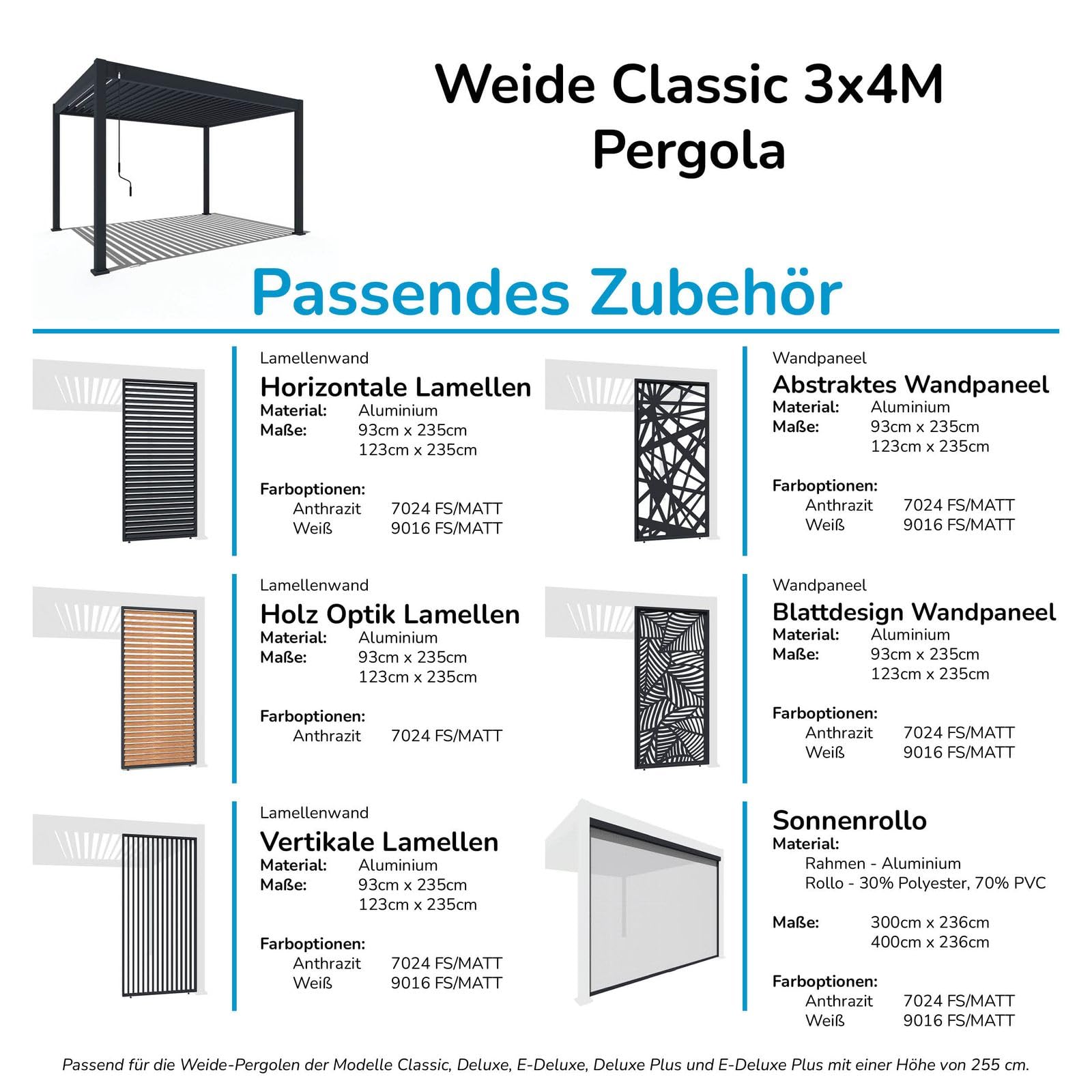 Weide Classic Pergola freistehend mit verstellbarem Lamellendach | Witterungsbeständiger Pavillon für Garten & Terrasse mit Handkurbel und integriertem Wasserablauf