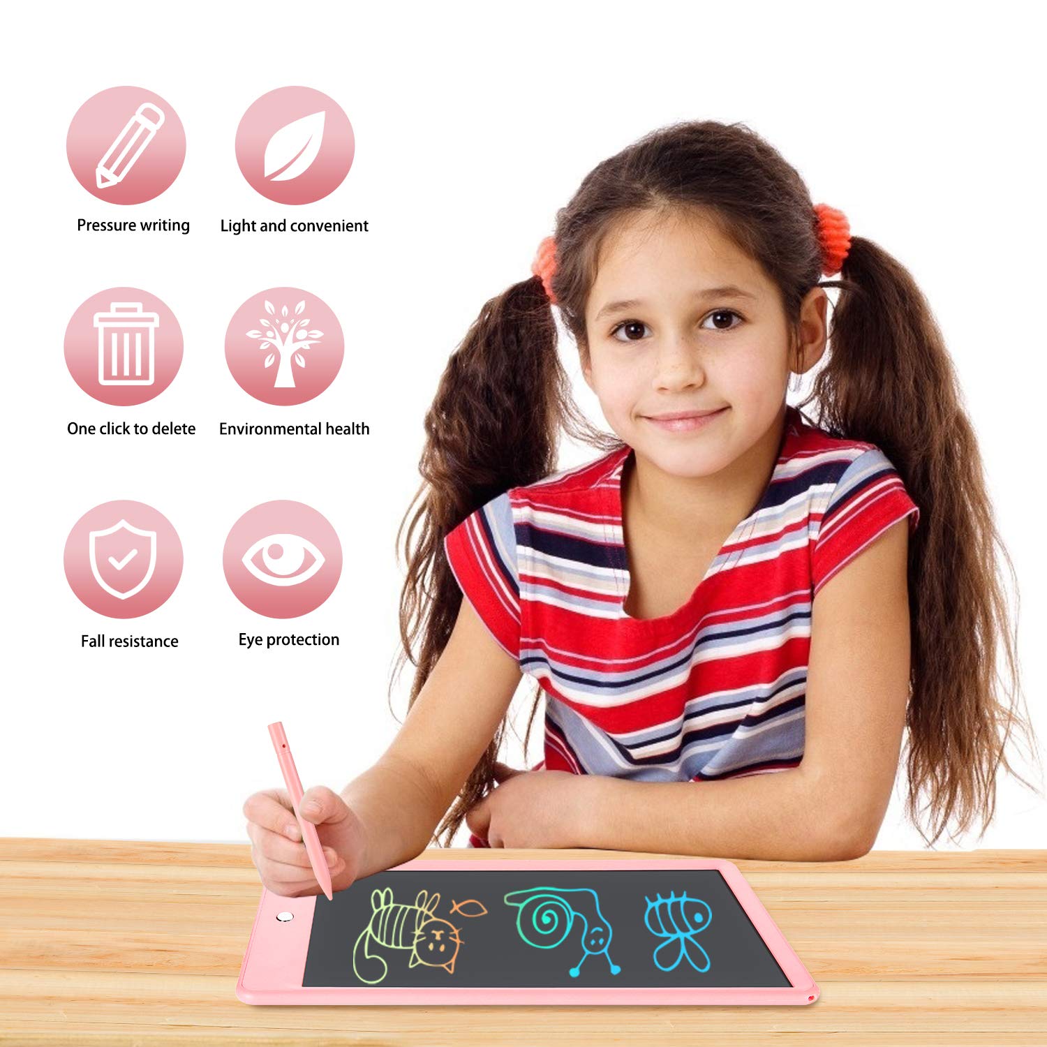 LCD Writing Tablet Colorful 10 Inch Electronic Graphics Doodle Board eWriter Drawing Pad with Memory Lock Gift for Kids & Adults Home School Office Handwriting Tablet -Pink — view 2