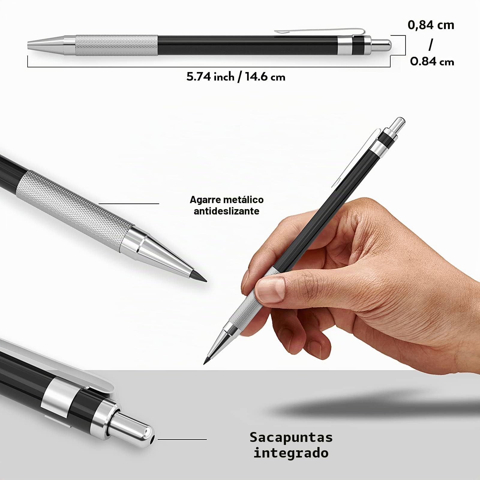 Nicpro 5 Piezas Metálica Portaminas 2mm - Cuero Estuche, Recargas color & negro (HB 2H 4H 2B 4B), Borrador, Sacapuntas para Artistas Proyectos de dibujo, Arte Escritura, Manualidades, Carpintero.