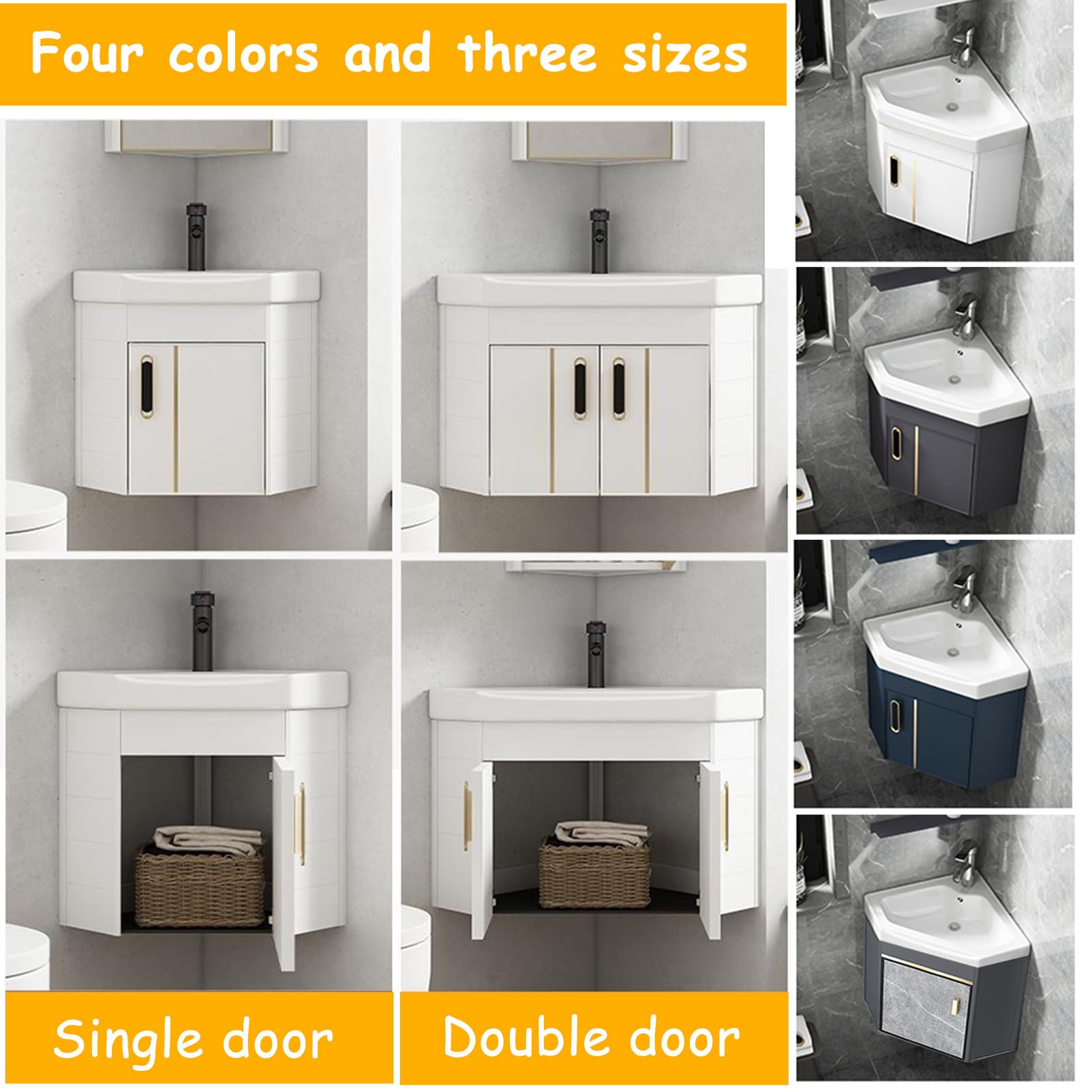 mueble baño con Lavabo suspendido pared 38cm, Lavabo sobre encimera con grifo, lavabo pequeño esquinero de cerámica, Diseño compacto, para cocinas compactas, cocinas, caravana, baños
