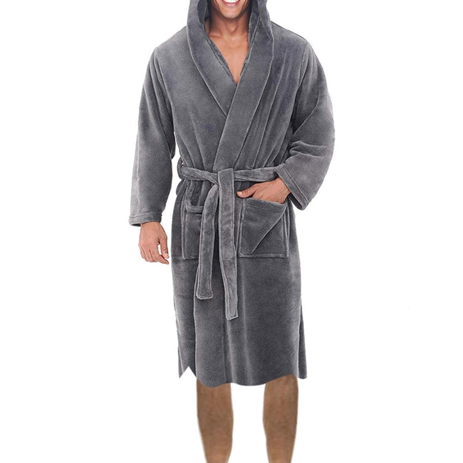 Jueshanzj Roupão de manga comprida quente masculino tamanho grande com capuz espesso