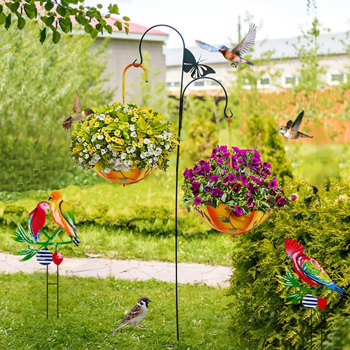 Farmhouse metalowa wisząca donica z otworami drenażowymi na zioła lub kwiaty do użytku wewnątrz i na zewnątrz o wymiarach 30 cm x 30 cm