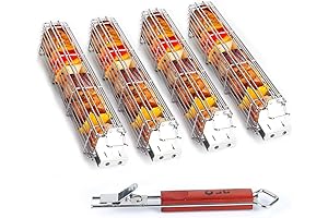 JUCT Portable Flip Grilling Basket Set of 4 - Camping Kabob Grilling...