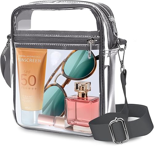 AURUZA Bolsa cruzada transparente, bolsa transparente para mujer con correa ajustable, bolso transparente aprobado para estadios para conciertos y