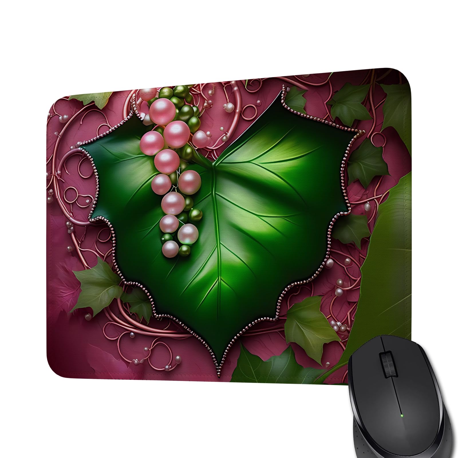 WHLBHG Sorority Paraphernalia Gift Pink and Green Leaf Rectangle Gaming Computer Mouse Pad Sorority Mouse Pad for Women Sister Girls Friends Gift (Green Leaf MP)