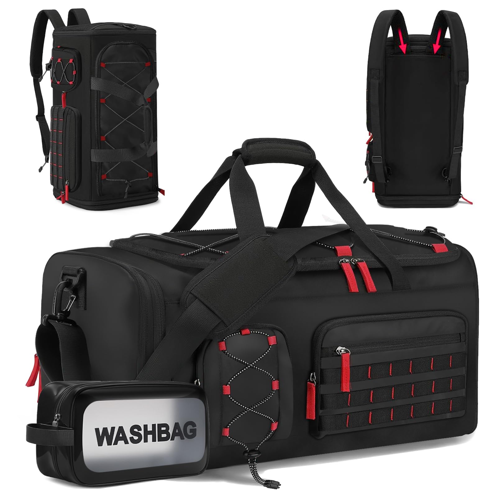 MIAOKE 35L Gym Bag, Sports Duffel Bag, Travel Duffel Bags with Shoe Compartment, Dry and Wet Separation Overnight Bag with Waterproof Pocket, for Men and Women, Enjoy a Relaxing Holiday (Black)