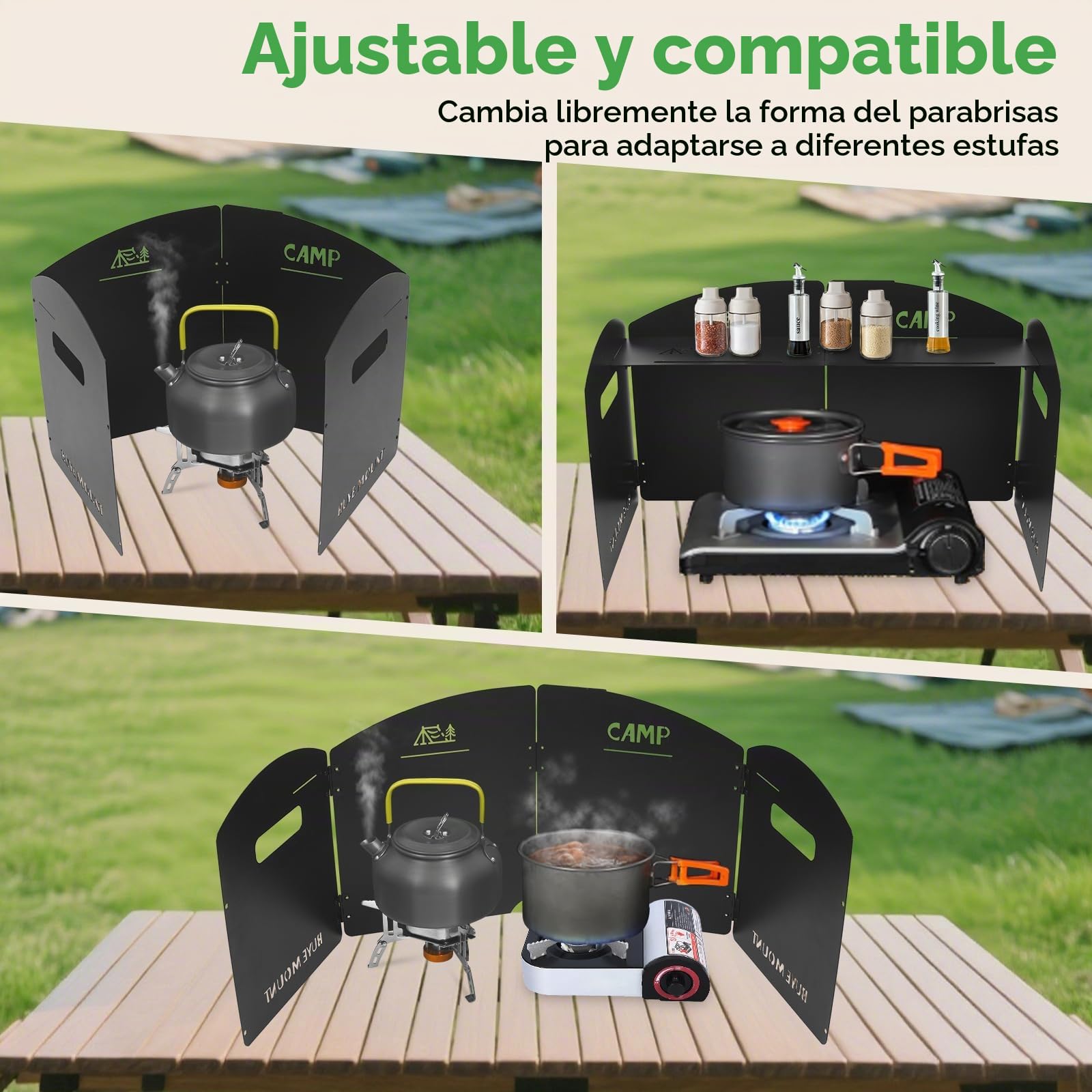 Paravientos Plegable para de Camping Gas: GEEKHOM Protector de Vientos, Fuegos y Quemador con Bolsa - 4 Paneles Acero para Butano, Senderismo, Picnic, Exterior y Acampada