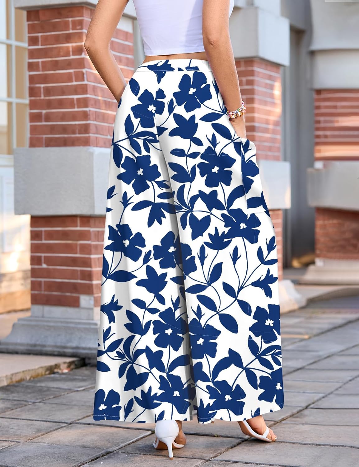 WeciBor Women's Boho Floral Palazzo Wide Leg Pants with Pockets Loose Flowy Casual Beach Vacation Outfits - Image 7