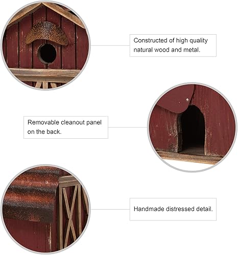 Miniatura 110 de Glitzhome Casas para pájaros para exteriores, casa de pájaros de madera maciza envejecida de gran tamaño de 15 pulgadas de largo con flores 3D