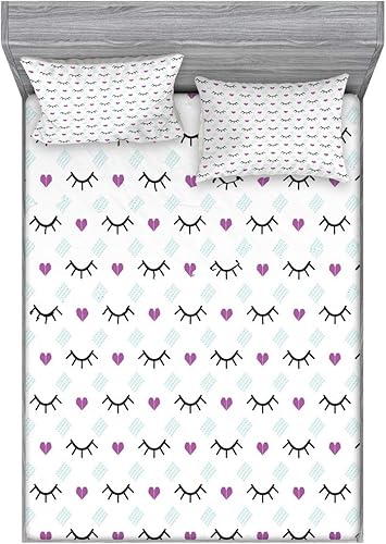 Miniatura 190 de Ambesonne Juego de sábanas bajeras y fundas de almohada de los años 90, patrón geométrico en estilo retro, formas redondas de triángulo de media