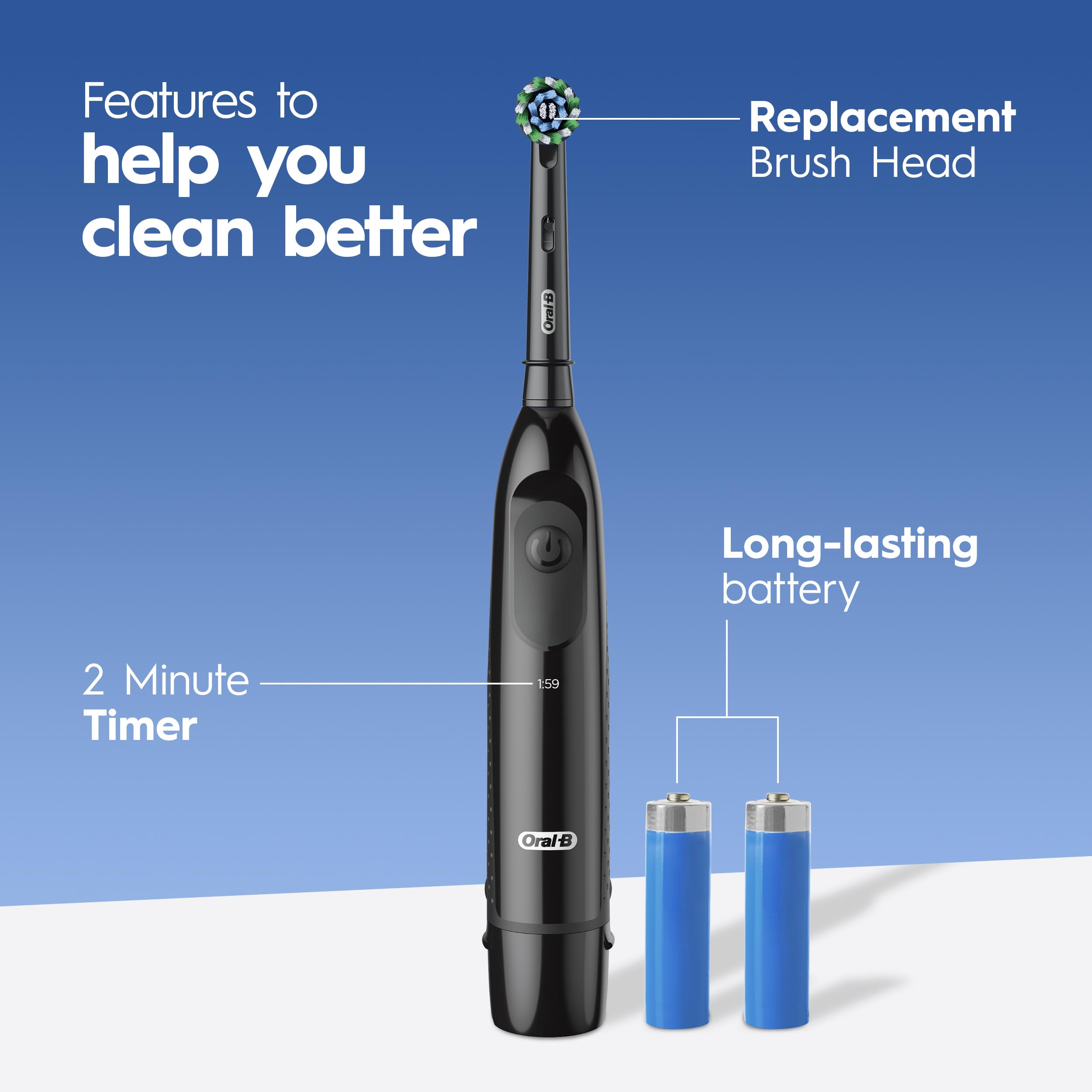 Oral-B Pro 100 CrossAction, Battery Powered Toothbrush, Black, 1 Count (Pack of 1)