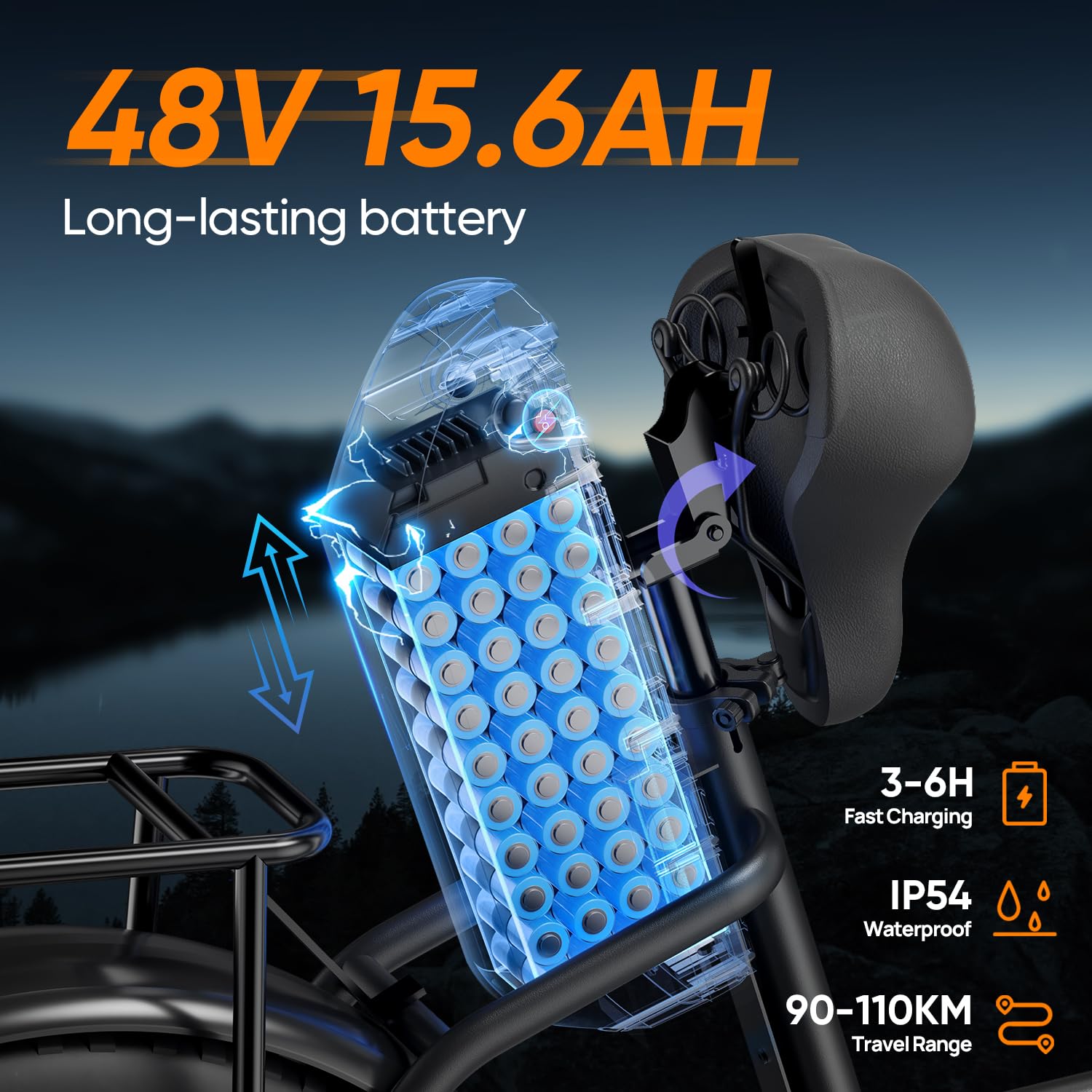URLIFE 20" x 4.0 E Bike, Fatbike mit 48V 15,6Ah Abnehmbarem Akku, Vorderradfederung Farbigem LCD-Display, 7 Gängen, bis zu 110 km Reichweite, Elektrisches Mountainbike für Erwachsene (Grau)