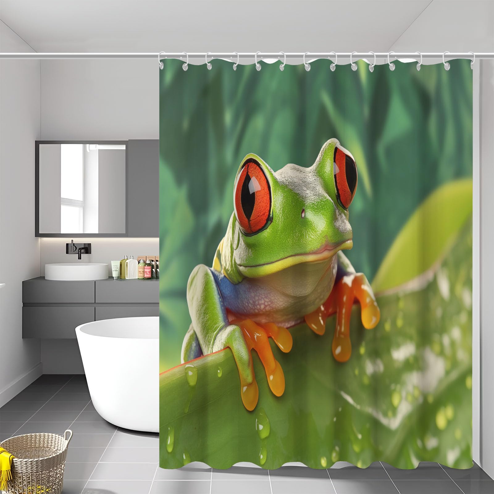 Rideaux de douche anti-éclaboussures en polyester mignonne grenouille