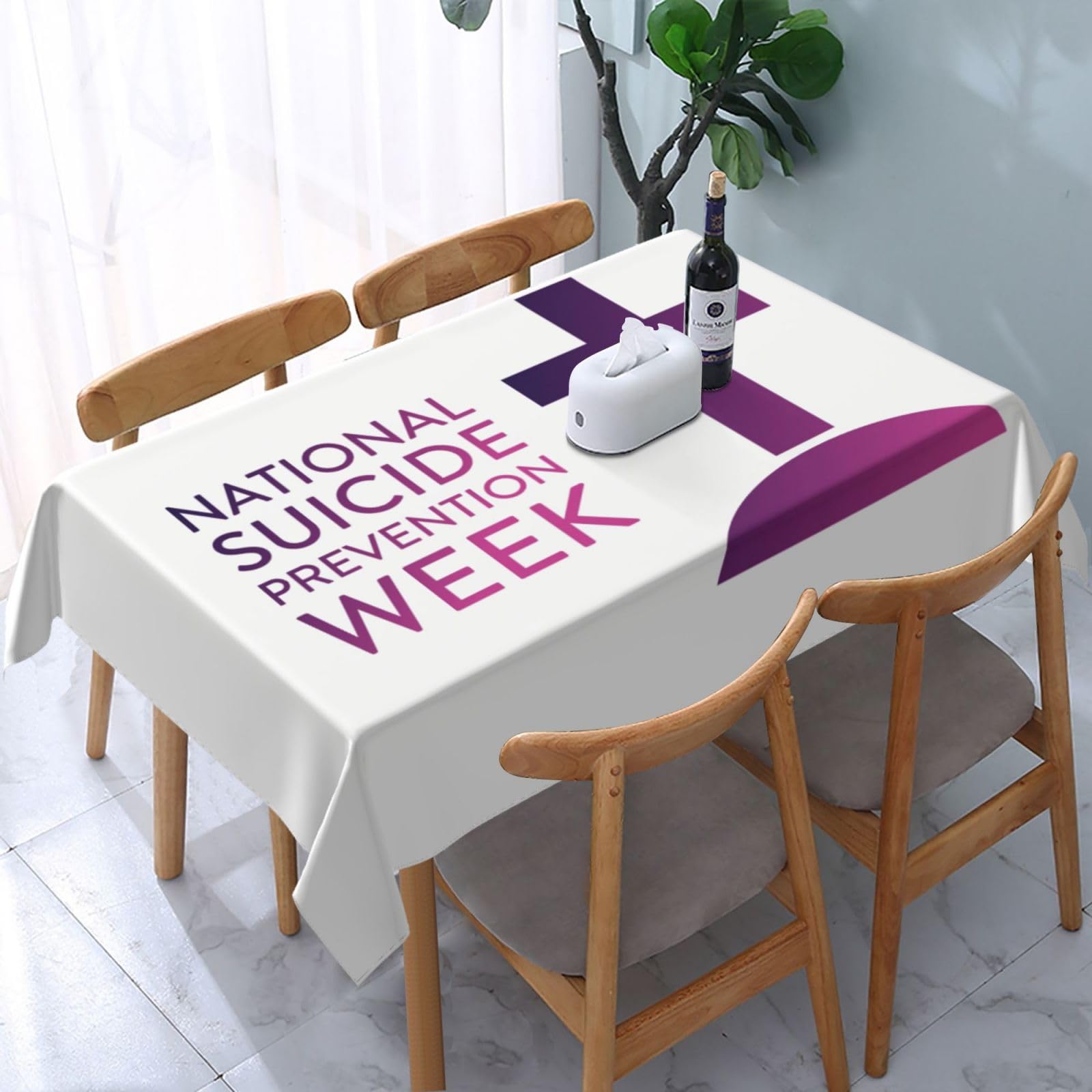 JunHeArt Suicide Prevention Month Tablecloth Rectangle Table Cover Washable Table Cloths Decor For Kitchen 54" X 72"