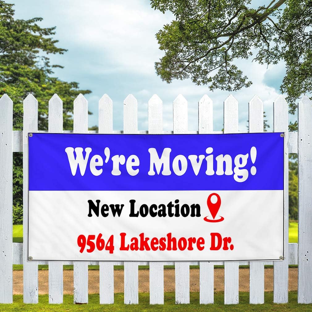 Custom Industrial Vinyl Banner Business We're Moving Weatherproof Yard Signs White 24x36inches